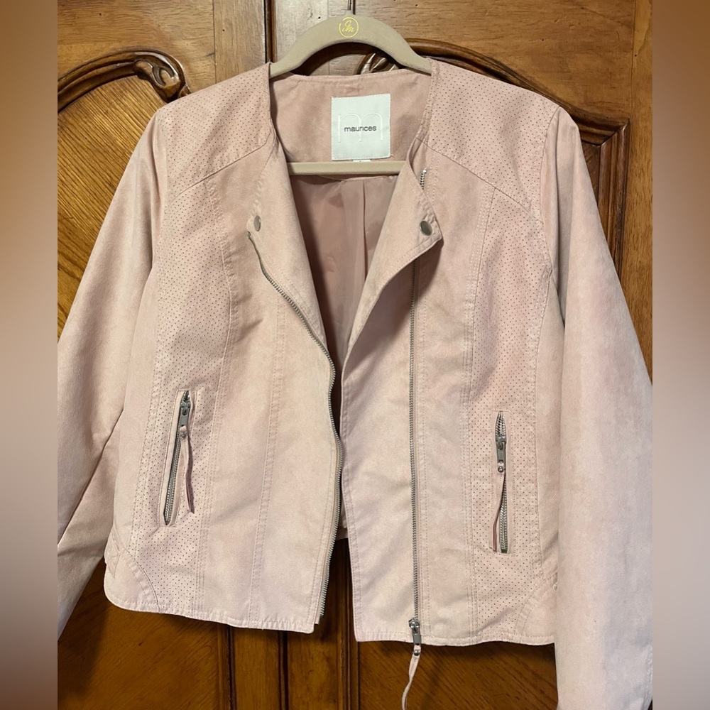 Faux Suede Moto Jacket - Pink Great condition - Picture 3 of 10